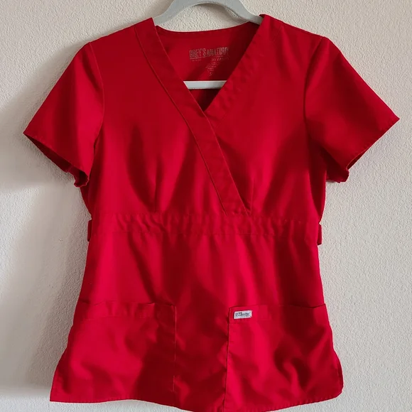 Grey's Anatomy Bold Red Scrub Set - Picture 2 of 12